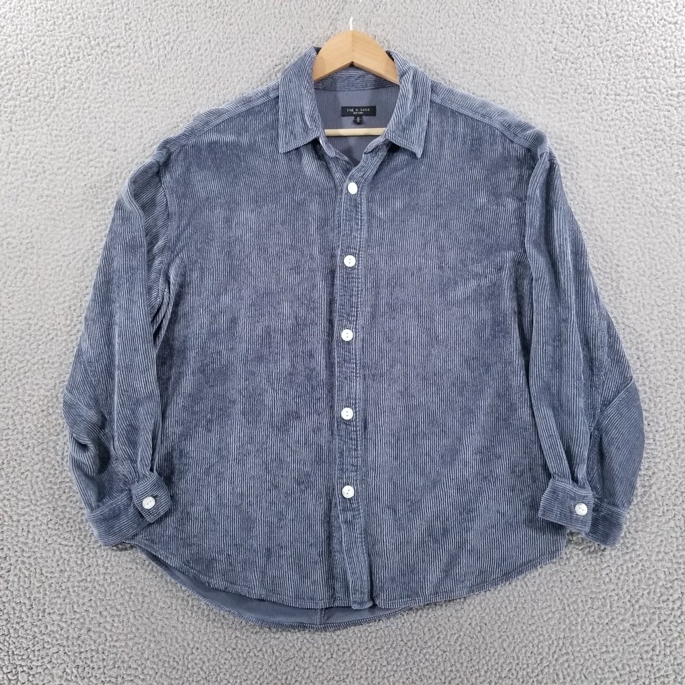Rag & Bone Shirt Women Medium Blue Nusa Cord Corduroy Button Up High Low Viscose